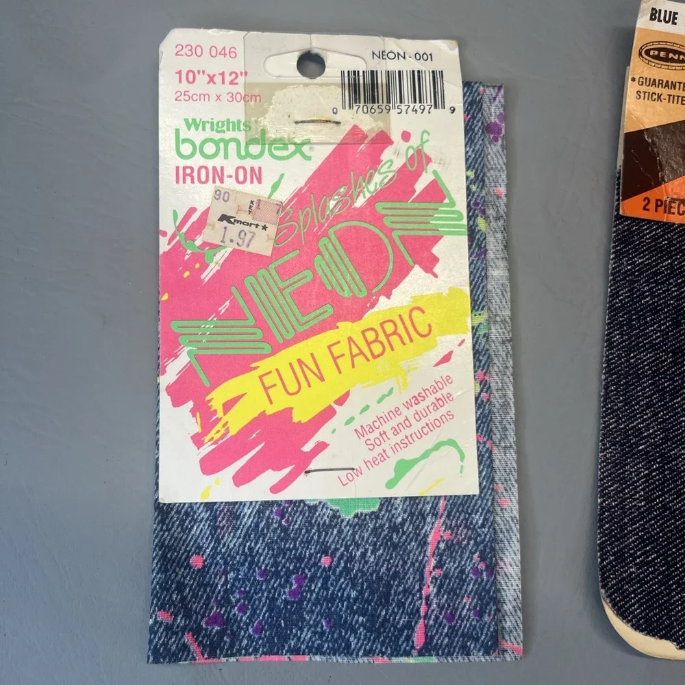 Iron On Splashes of Neon Fun Fabric Sheet Vintage Penn Blue Denim Patch Lot 2
